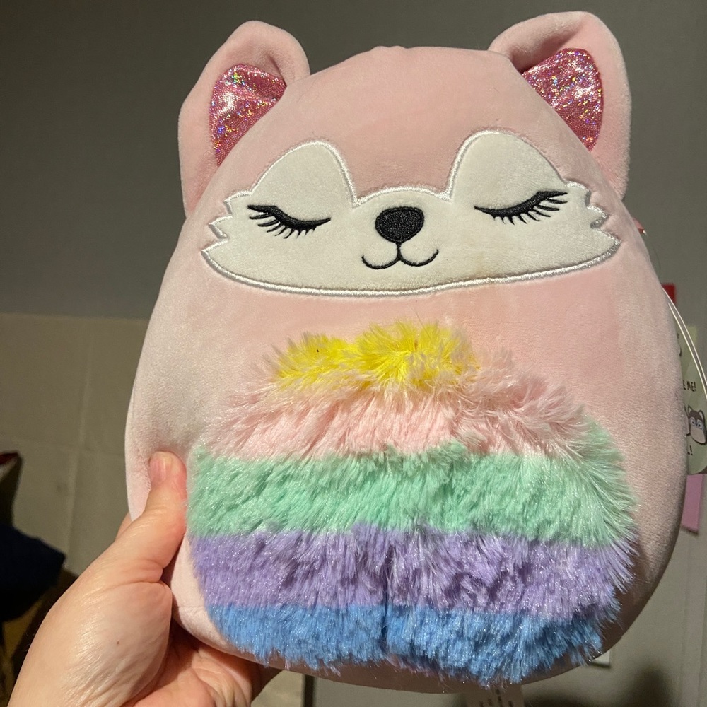 8” Alessi the pink fox Squishmallow with rainbow hair